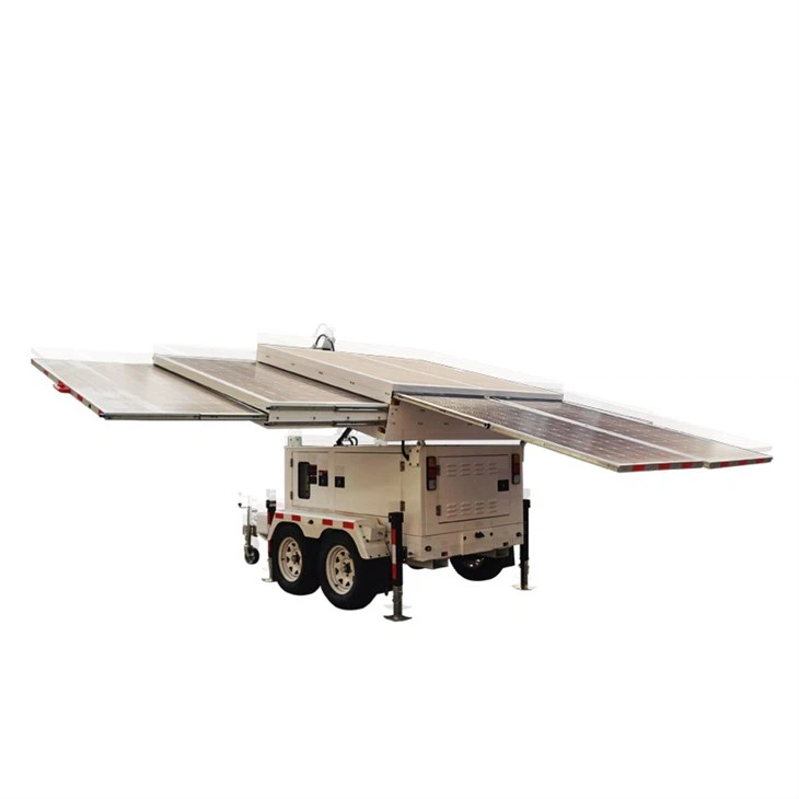 Trailer leve solar móvel com oito painéis solares