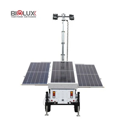 Farol movido a energia solar montado em trailer